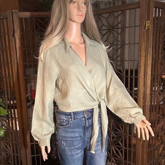 Zara Tops - NWT ZARA LINEN SIDE TIE BLOUSE L
